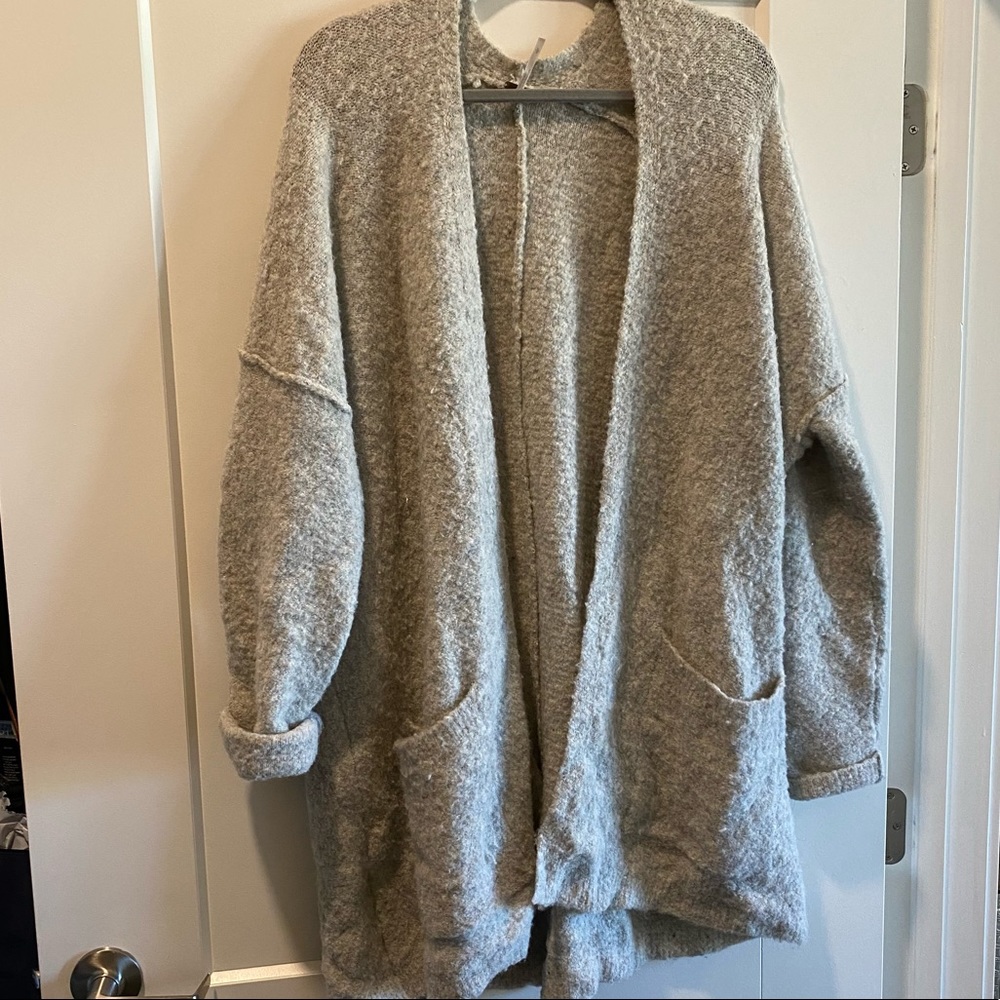 Free People Grey Phantom Wool Oversized Cardigan